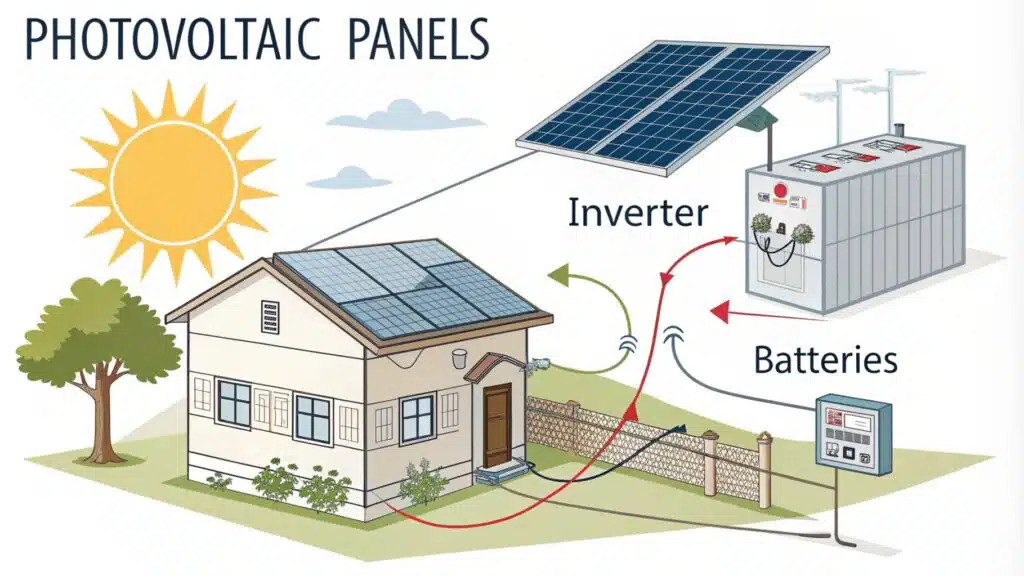 Schéma du fonctionnement des panneaux photovoltaïques Image